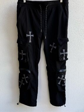 RGSTR Mens Cargo Jogger Pants black Elastic Waist Drawstring Tapered Size Large
